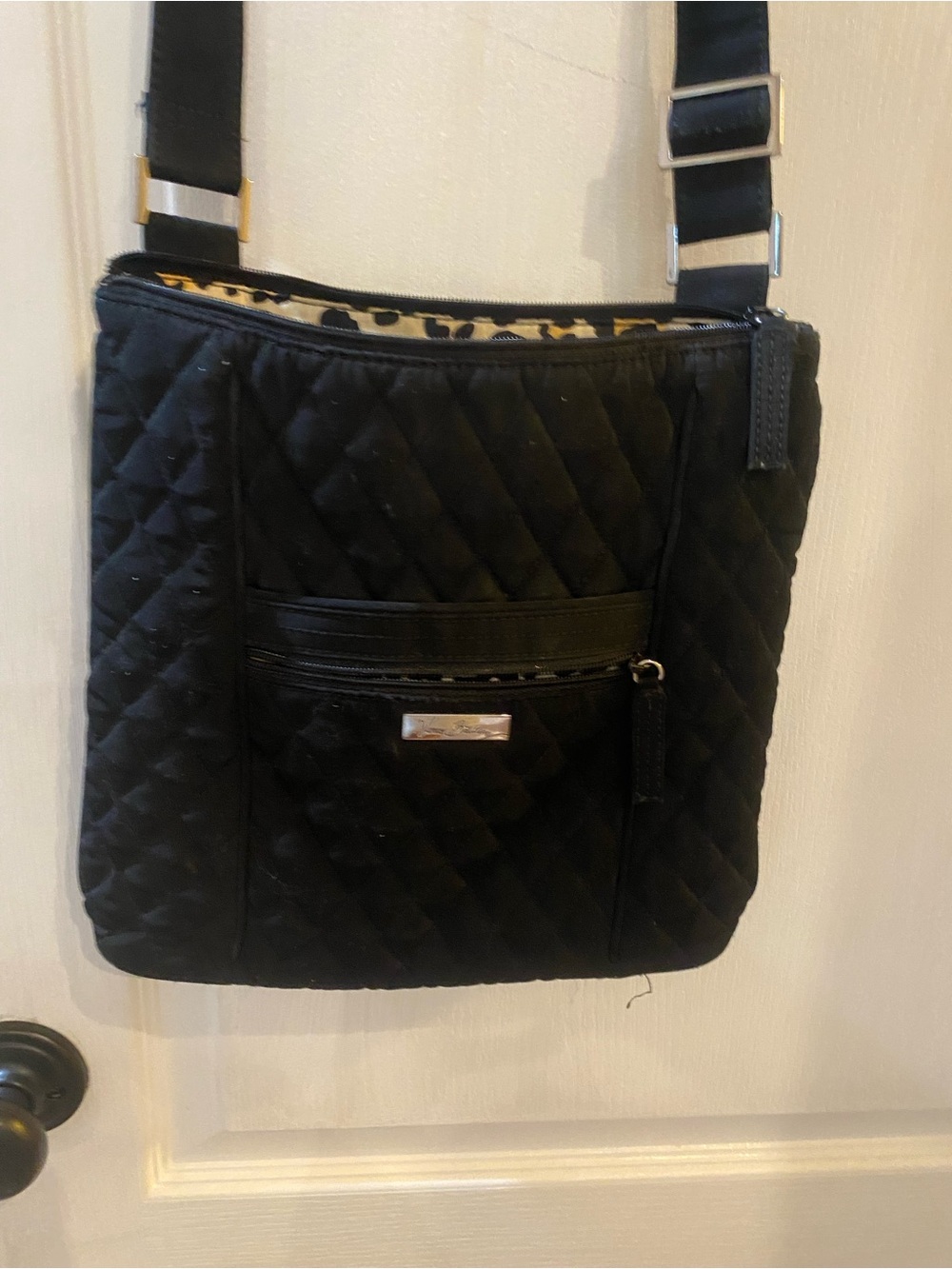 Vera Bradley Black Quilted Crossbody with Leopard Print Lining